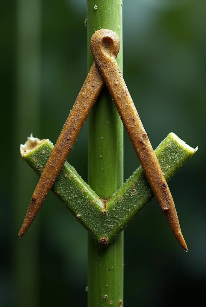 Create an image using the Freemasonry Symbol where the compass is made from the sugar cane leaf and the square is made from the sugar cane stem