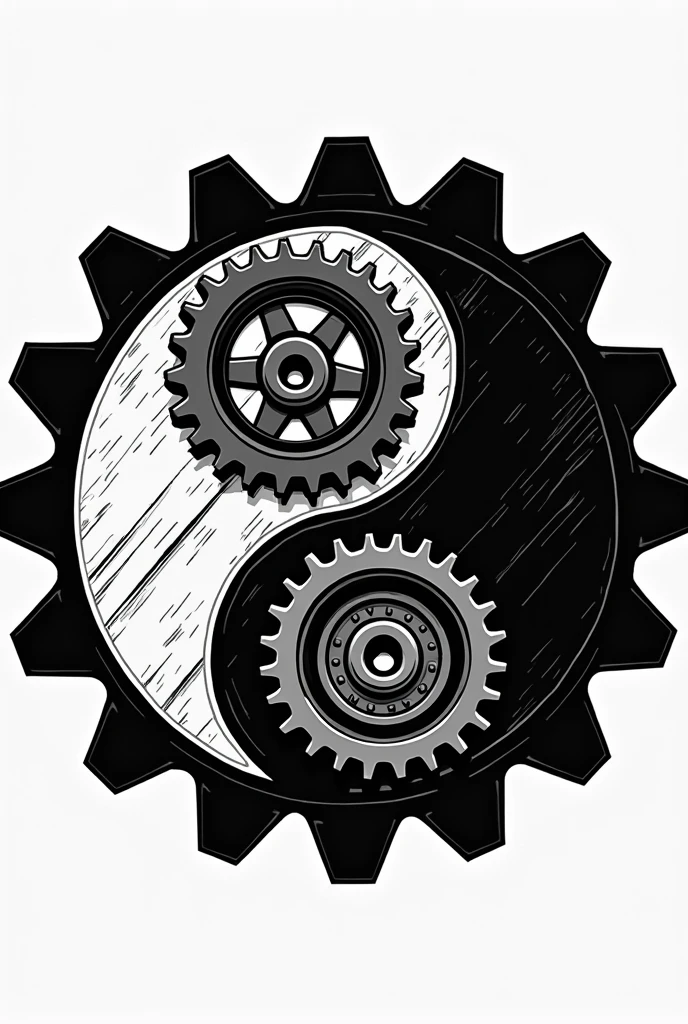 make an image in black and white, making reference to the Yin-yang symbol, using car parts for a mechanical company logo. I want the image with dimensions of 1920x1080 pixels