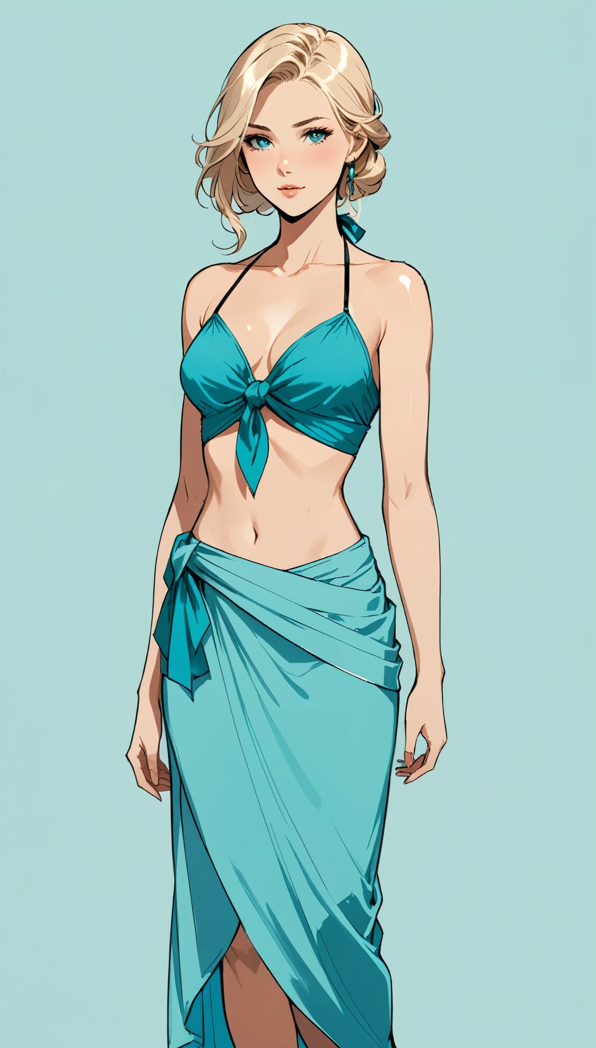 in style of Carl Holsøe
1girl,character concept design,half body,aqua sarong