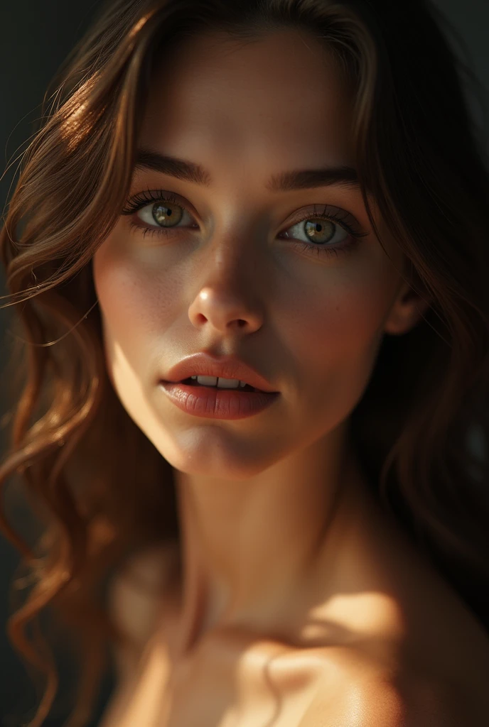 a nude woman, beautiful detailed eyes, beautiful detailed lips, extremely detailed face and skin, long eyelashes, elegant pose, dramatic lighting, cinematic composition, warm color tones, oil painting, masterpiece, (best quality,4k,8k,highres,masterpiece:1.2),ultra-detailed,(realistic,photorealistic,photo-realistic:1.37)