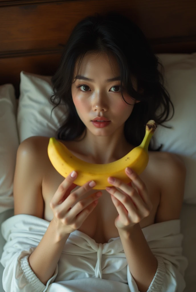 Sexy naked Japanese girl with banana in bed