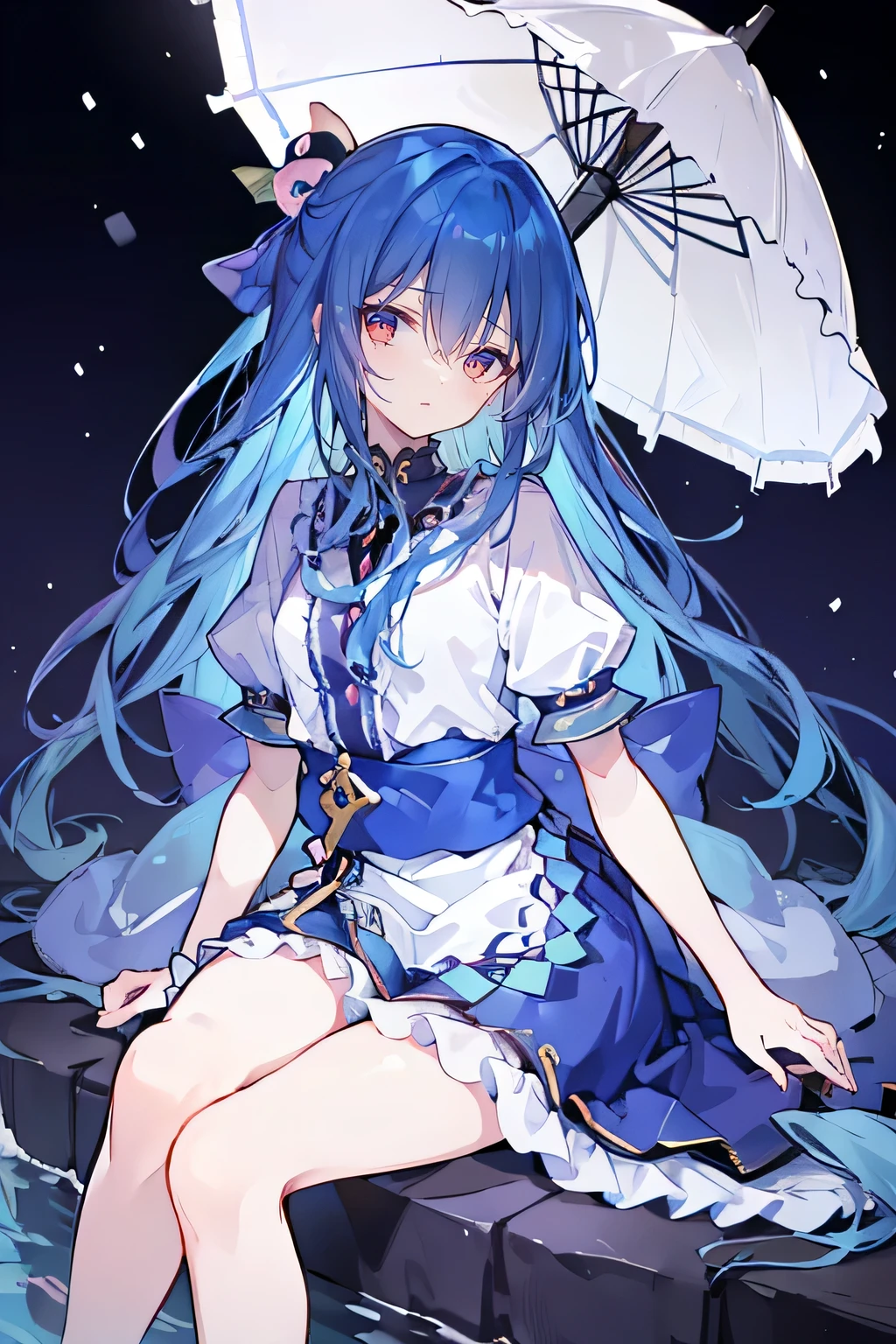 (masterpiece:1.2),Ultra-detailed,lifelike,The eyes are expressive,Fair skin,Perfect face shape,1 girl,
Japanese Manga,Gorgeous blue hair,Flowing blue hair,Flowing clothes,Cat's ears,Petals falling,Beautiful Lola,little angel,
Cross your legs,Gentle and peaceful background,The pavilion is cool and comfortable,Smile,Tokyo background,background,snow,winter,Back。