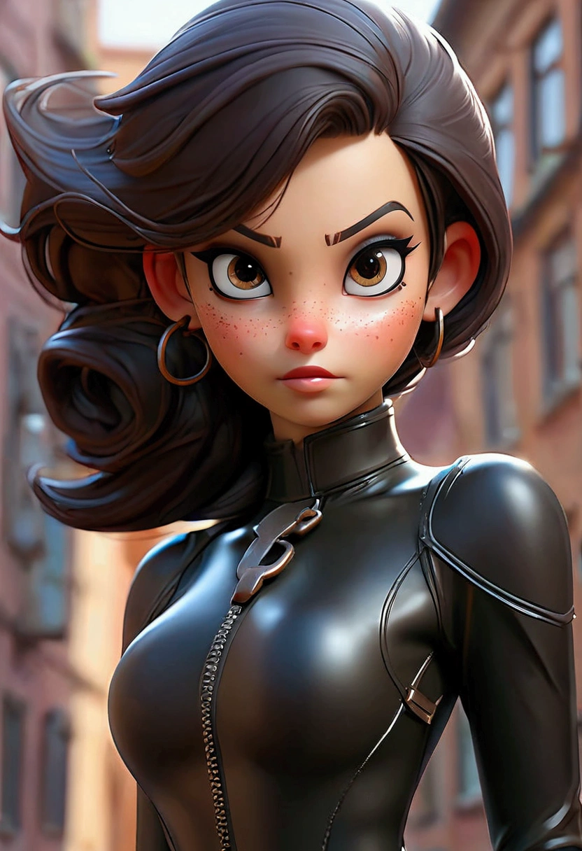 Mercenary girl in latex catsuit
