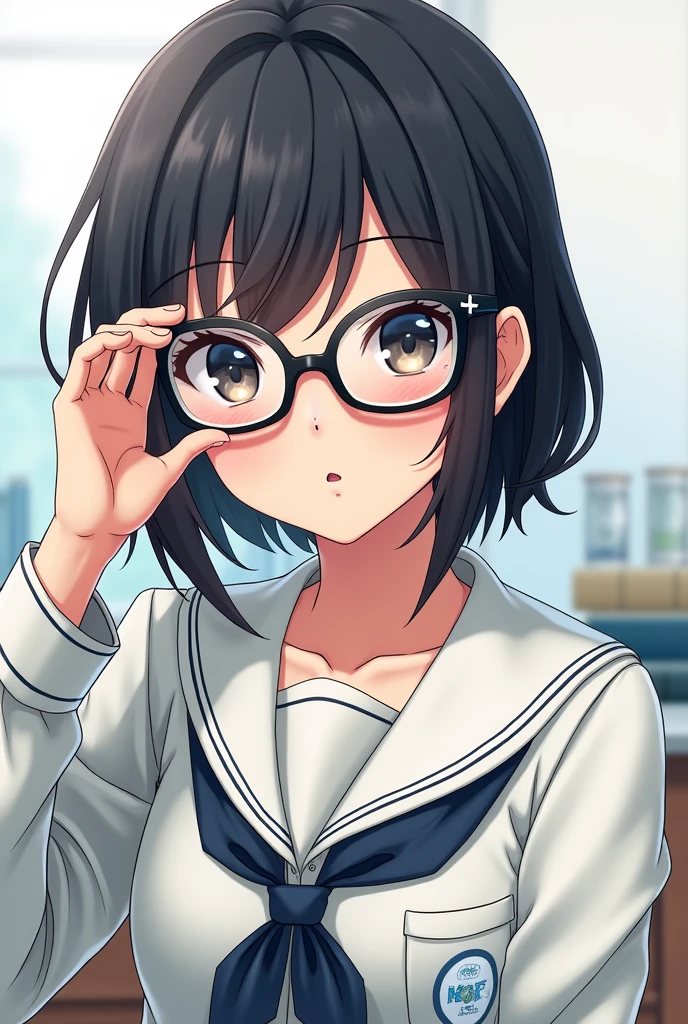 Cientific anime girl with black glasses