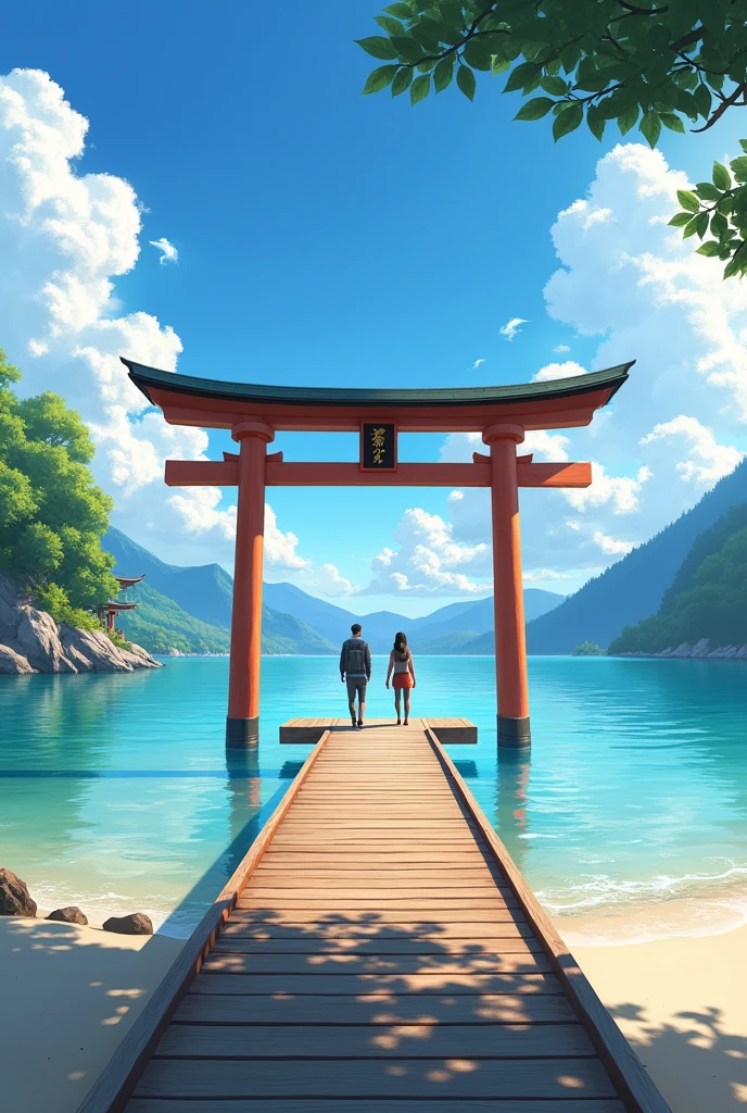torii,wooden deck in the water,beachfront,floor,people portal 