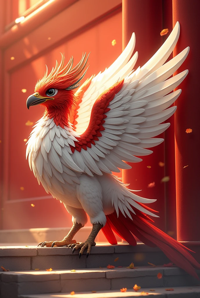 animation of the majestic garuda bird, red and white on the gate