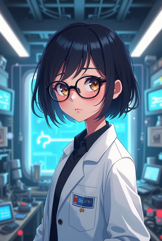 Ciencist anime girl with black glasses