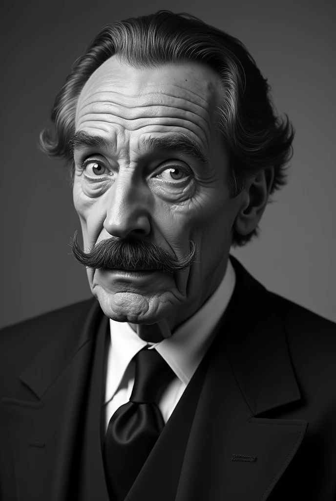 Arsene lupin at 50 years old with mustache real life in black and white