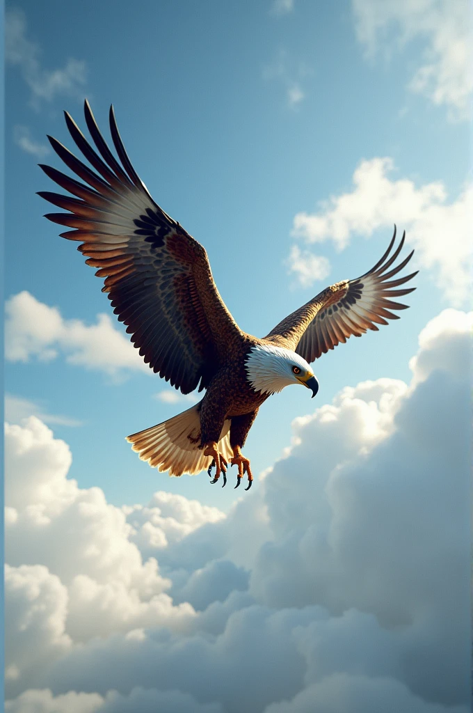 Imposing eagle flying at high altitude with outstretched wings realistic