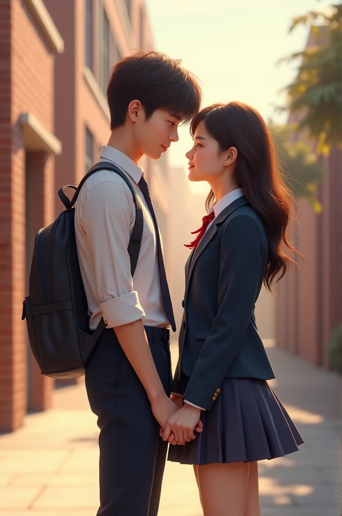 A guy and a girl in highschool outfit together