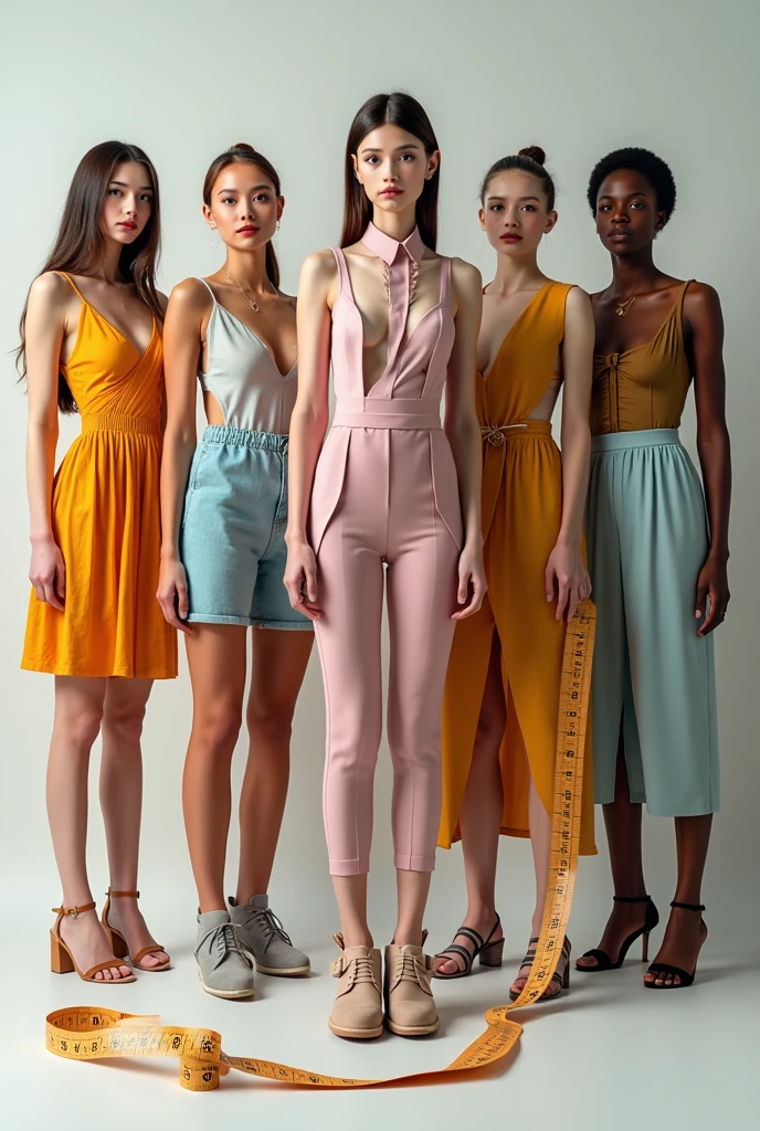 Various women's clothing (more modern youthful look) with a tape measure