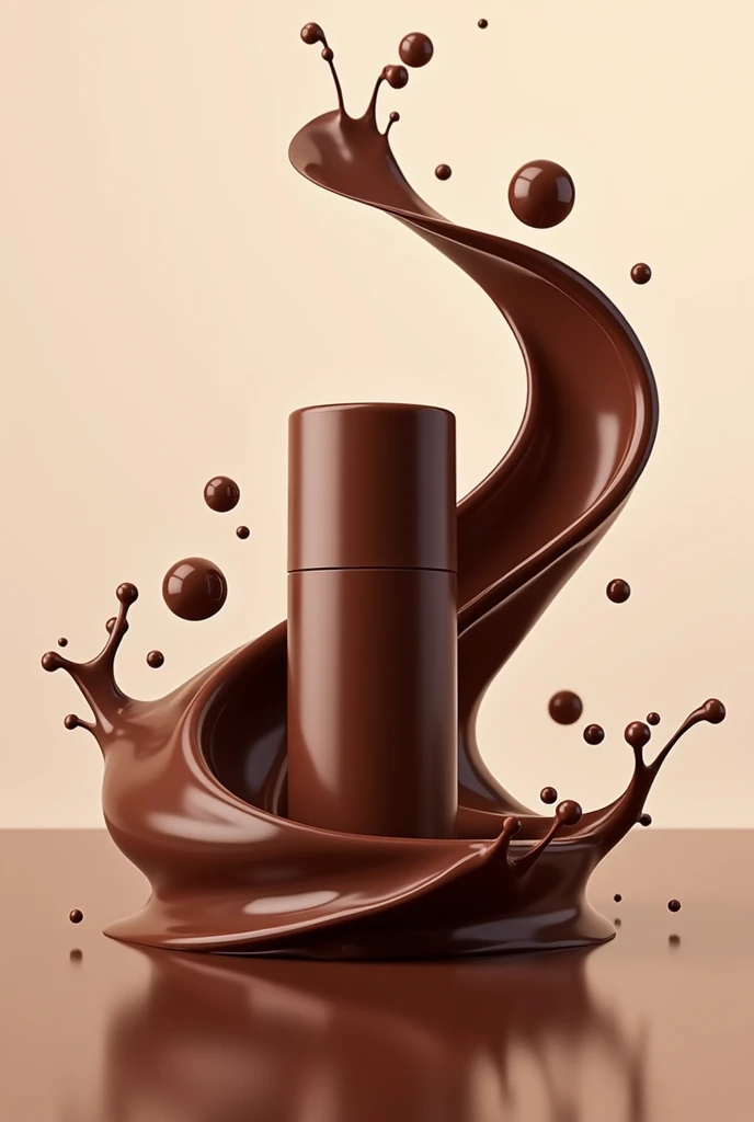 liquid chocolate wave around the deo bottle and some chocolate bubble flirting around the bottle