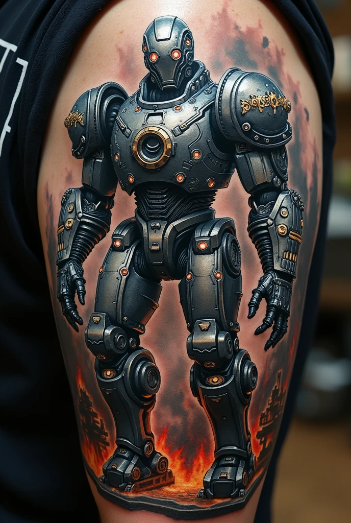 A tattoo art of the Metallic Golem which is a summon of the Mechanic class from the game Priston Tale