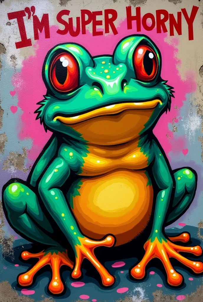 to make a graffiti that says I'm super horny inspired by frogs