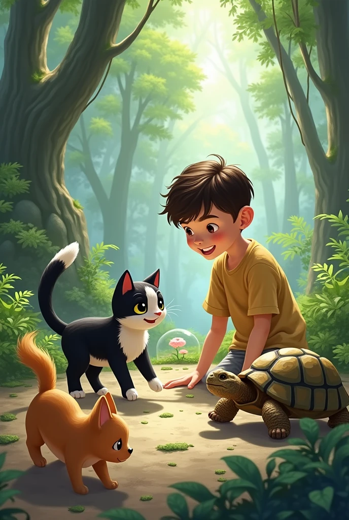 gato preto e branco, tortoise,Brunette boy, cheerfulness, forst,, CARAMEL DOG, Terrarium