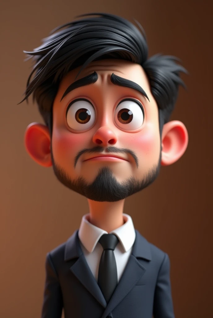 Cartoon character of a man with black hair, barba, formal suit, repeat the drawing in the other images with different reactions, Sad reaction, thoughtful reaction, happy reaction, white skin color, animation character, pixar, Disney, stylized character, animation style rendering, 3d stylized, Arnold Maya rendering, Stylized 3D rendering, toon render screenshot, 3d character, 3d character, Stylized 3D rendering, 3D character rendering, cartoon character, Personagem de close up, character posing, (Estilo pixar) (master part:1.2) (bokeh) (best qualityer) (skin detailed) (detailed texture) (8k) (Argilla) (cinematic lighting) (sharp focus)