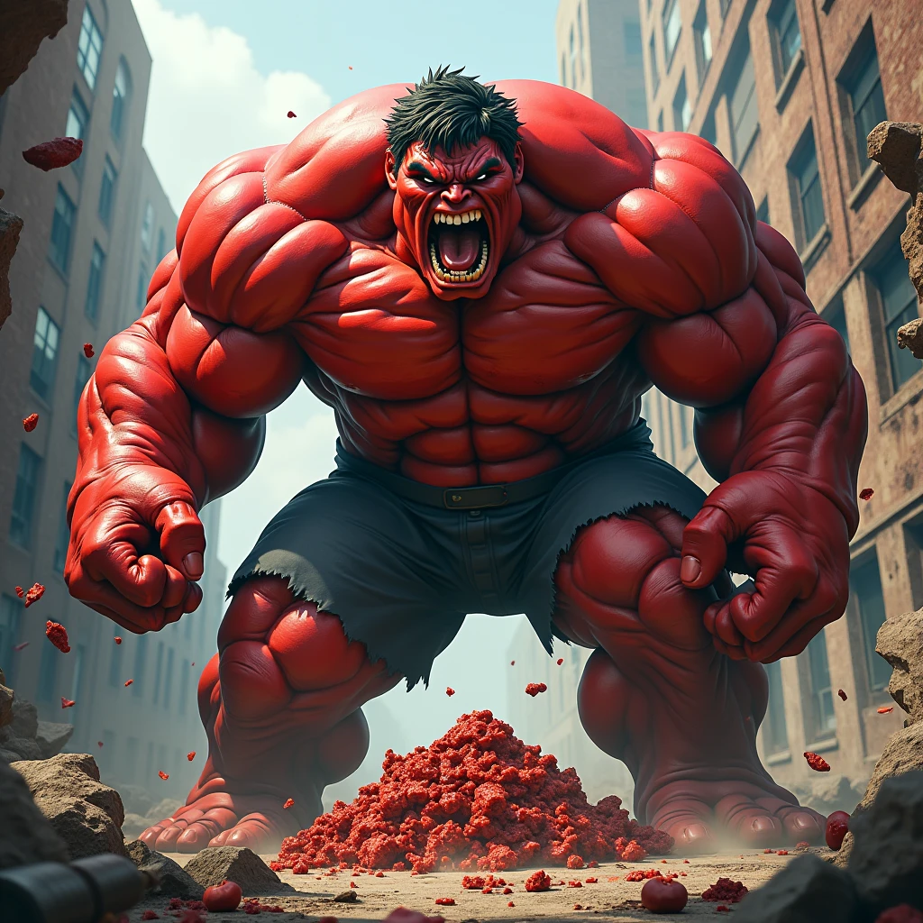 red hulk is eating
