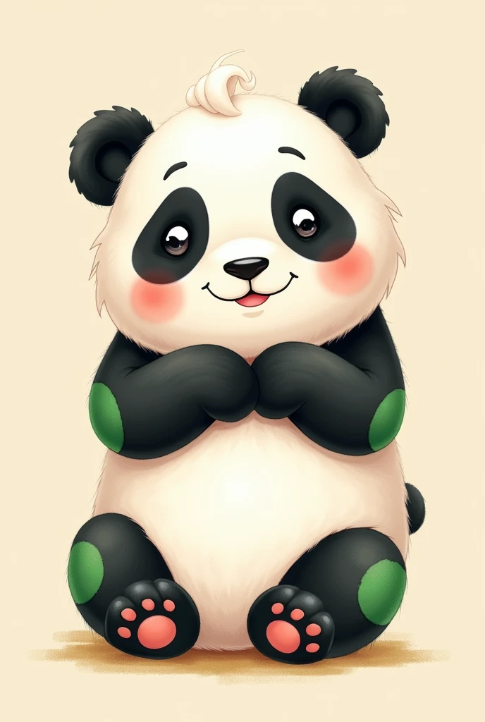 Illustration panda black part is green cute
