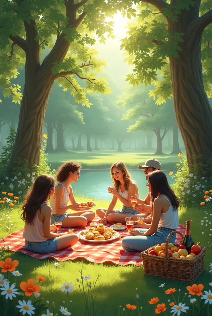 A room where some people are having a picnic