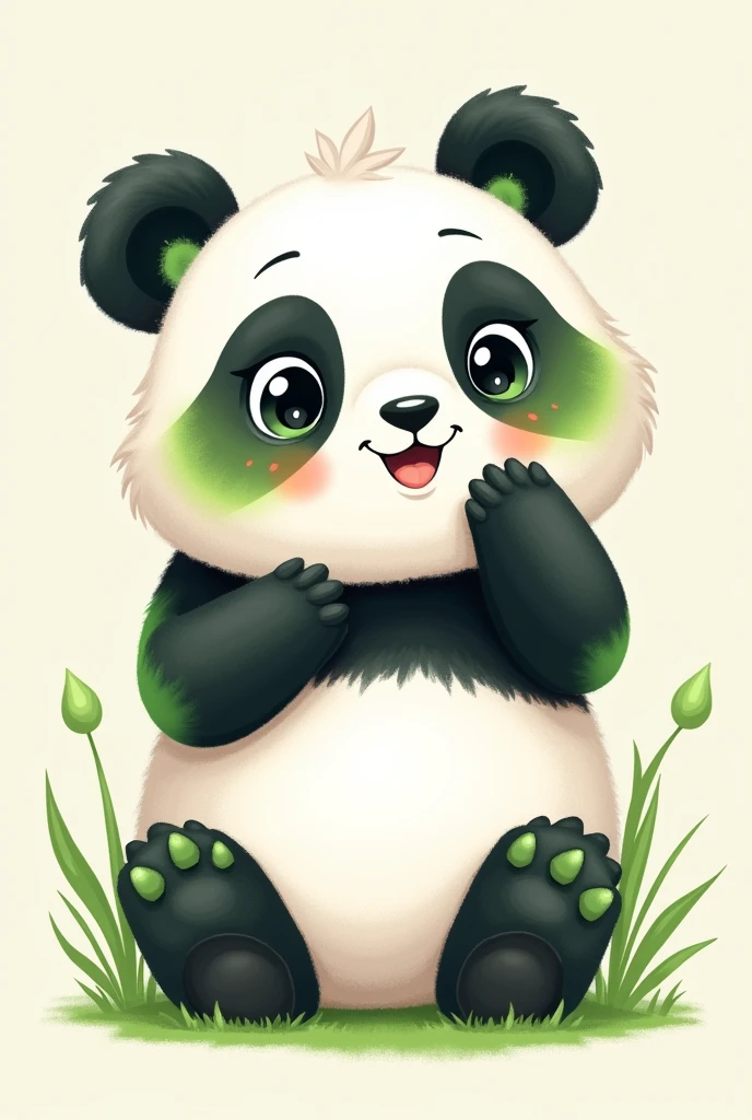 Illustration panda black part is green cute