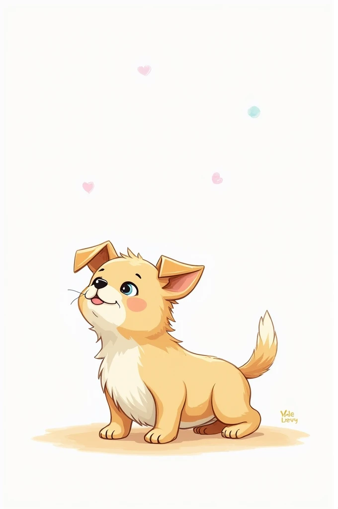 “Please create a simple, hand-drawn style illustration of a small, cute dog. The dog should have a playful, innocent expression and be looking upwards with its tail wagging. Use minimal shading and keep the lines loose and sketchy, similar to a pencil drawing. The overall style should be charming and reminiscent of a children’s book illustration.”