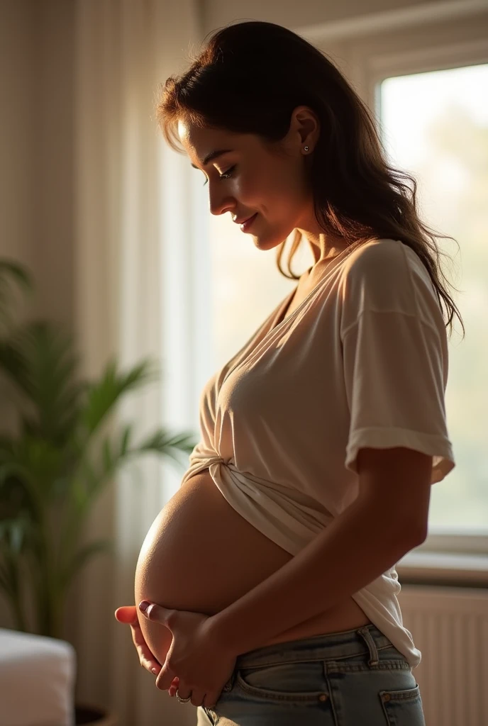 Pregnant woman's belly when she is at the 1 month stage of pregnancy