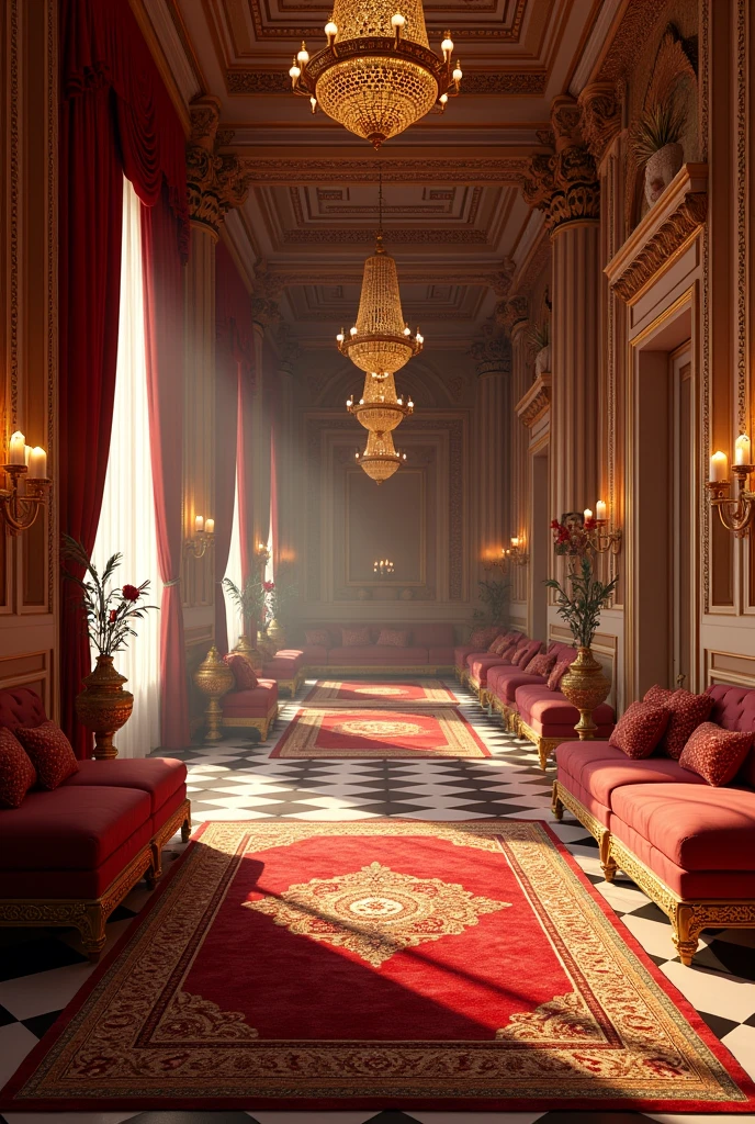 Generate an image that shows Bollywood royalty with interior scene donot include any people
