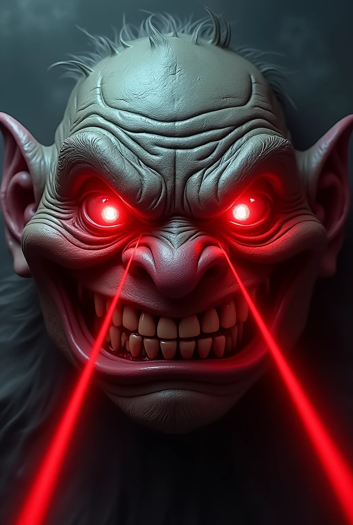 A troll face with red laser eyes