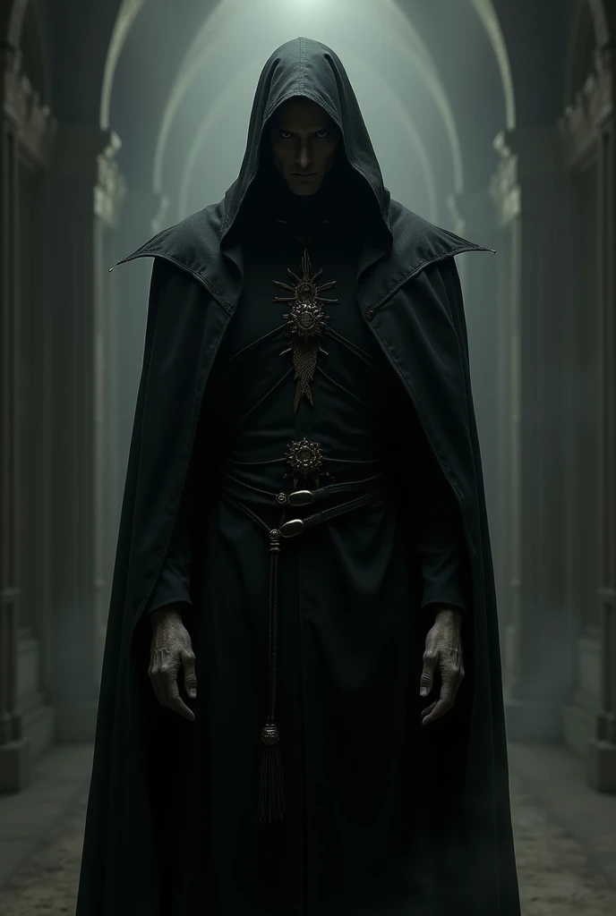 A tall, macabre man all in black