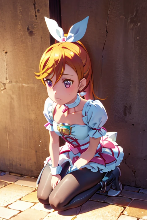 masterpiece, (best quality), perfect eyes, bound, bondage, (arms behind back:1.4), bdsm, tape gag, tape, tape bondage, restrained, best anatomy, upper body, 1girl, solo,(best quality),(masterpiece:1.1),blue (school uniform:1.4),dress, looking_at_viewer, neck_ribbon, smile, black eyes , studio background, cute, clear facial skin