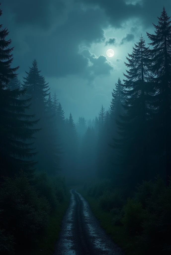 Stormy night forest seen from above