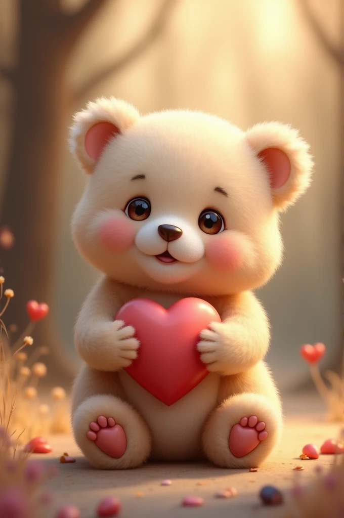 cute  bear i love you with holding a cute heart 