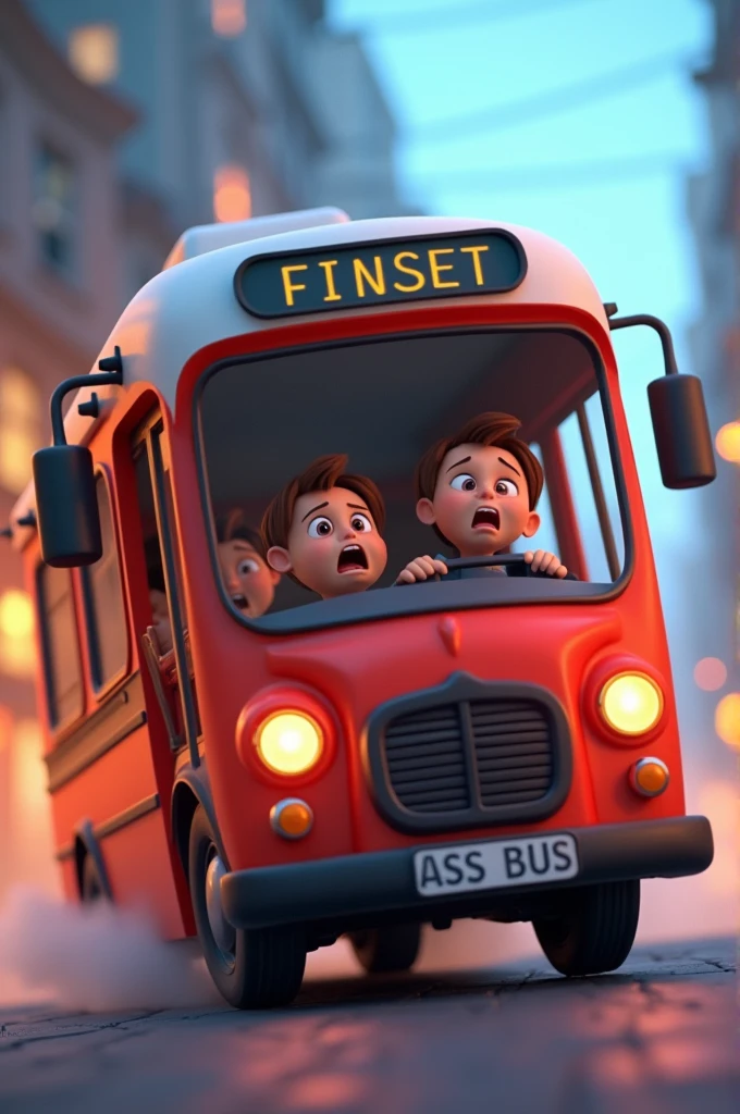 Animated 3d bus and scared people