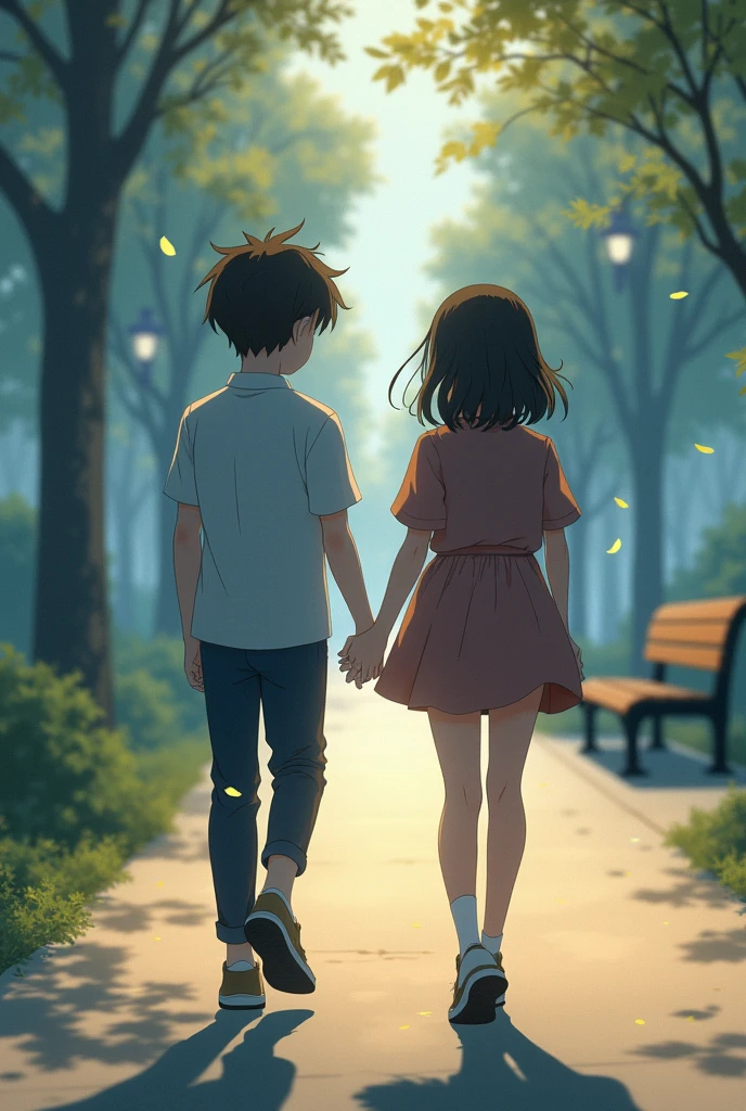 A boy and a girl walking away from each other in tears, make it more anime book cover