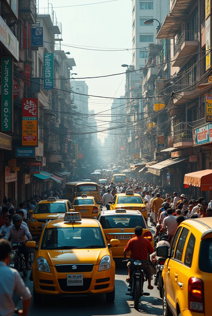 Generate an image with mumbai with traffic and peope hustling