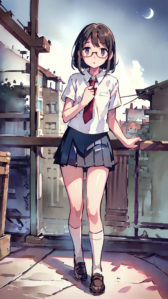 Many towers in the distance、Big Moon、metropolis、Looking up at high places、water、Midnight、Moon、Blue light、sky、sea、Nsfw、masterpiece, high quality, 4K, HDR,, Stable Diffusion prompt:  schoolgirl with short、brown hair and red-framed glasses, wearing a white blouse and navy skirt, white panties visible, navy socks and brown loafers, in a state of arousal and trembling with sexual climax,simple illustration style, In a nichijou (everyday life) Setting Image generation AI model used: Stable Diffusion (eleet- model)

id: i2
