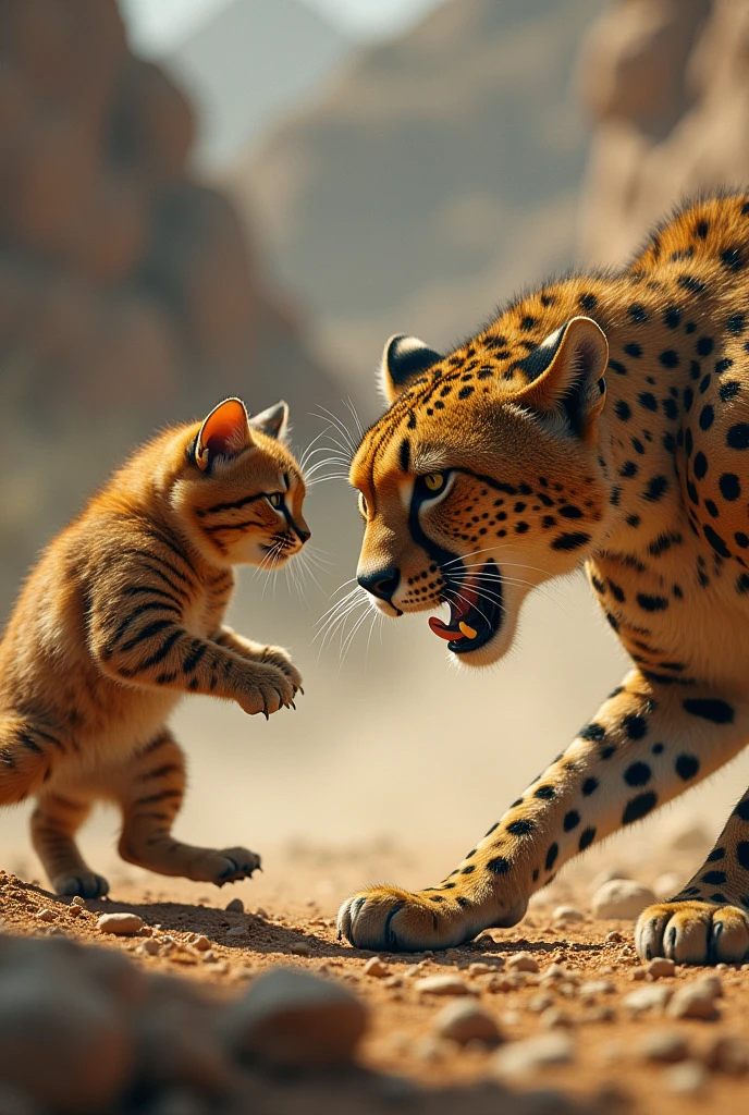 A cat fighting with a cheetah