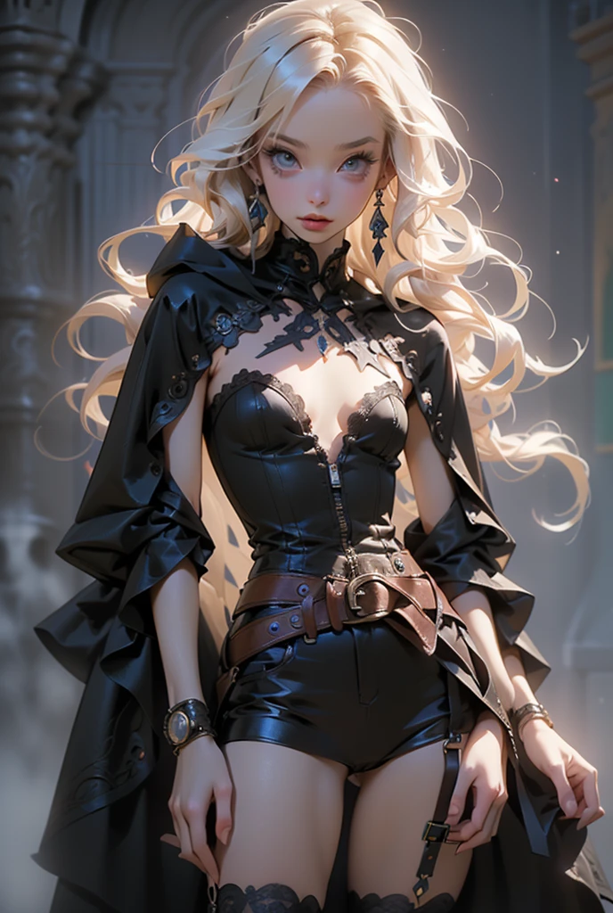 (((masterpiece, of the highest quality, super detailed))), (a witch belonging to an occult order of knights), (a knight crossed with a witch), Victorian era inspired, ((minimal but intricate beautiful armour)), Fluttering lace flared dress with frilly petticoats, ((nier automata meets bloodbourne)), ((((Highly detailed face))), (((Very sharp focused eyes))), very long eyelashes, small breasts, (((flat chest:1.1))), occult aesthetic, (red and white clothing detailed and intricate steampunk and detailed gothic), (with a hood), complex lace boots,