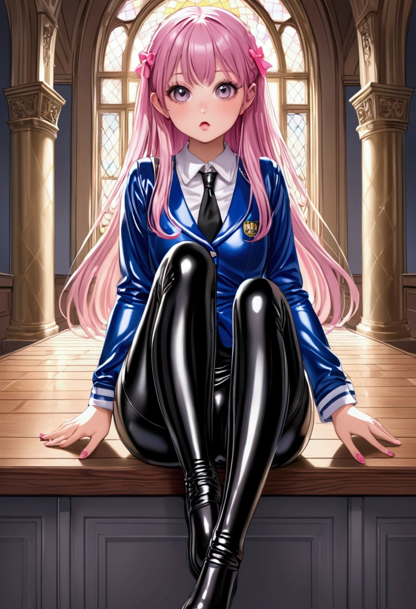 School girl in latex leggings