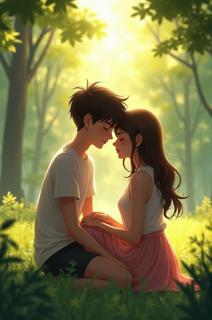 A boy lies with his head on his girlfriend's lap in a park
