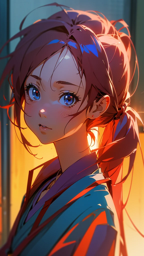 Anime Girls with ponytail and red shirt and suspenders, pretty Anime Girls, cute Anime Girls, (Anime Girls), an Anime Girls, Anime Girls, cute Anime Girls portraits, attractive Anime Girls, cute Anime Girls portrait, portrait Anime Girls, young Anime Girls, Cute girl anime visuals, beautiful Anime Girls, portrait of an Anime Girls, Anime Girls with long hair