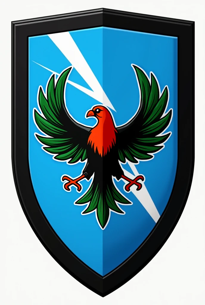 create a football shield, with the light blue colors, black and white. whose name is Rayo Chapin, Its main symbol would be the national bird of Guatemala, the quetzal., bird that is green and has a red chest. and with a lightning bolt somewhere on the shield
  
