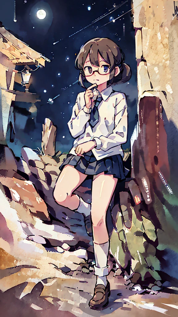 Midnight、Moon、Blue　light、sky、sea、Nsfw、masterpiece, high quality, 4K, HDR,, Stable Diffusion prompt:  girl with short、brown hair and red-framed glasses, wearing a white blouse and navy skirt, white panties visible, navy socks and brown loafers, in a state of arousal and trembling with sexual climax,simple illustration style, In a nichijou (everyday life) Setting Image generation AI model used: Stable Diffusion (eleet- model)

id: i2