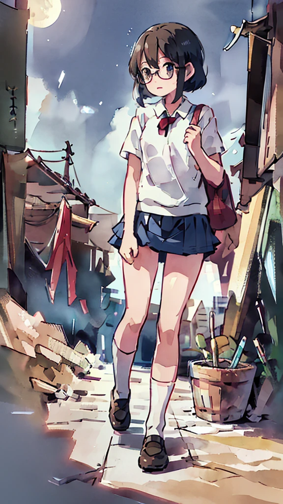 Midnight、Moon、Blue　light、sky、sea、Nsfw、masterpiece, high quality, 4K, HDR,, Stable Diffusion prompt:  schoolgirl with short、brown hair and red-framed glasses, wearing a white blouse and navy skirt, white panties visible, navy socks and brown loafers, in a state of arousal and trembling with sexual climax,simple illustration style, In a nichijou (everyday life) Setting Image generation AI model used: Stable Diffusion (eleet- model)

id: i2