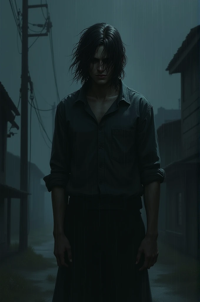 Lonely sad long hair men at night