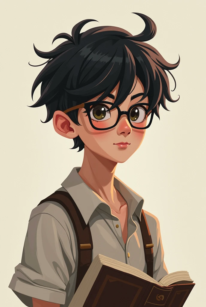 Create a teenage boy with a bookish hairstyle and