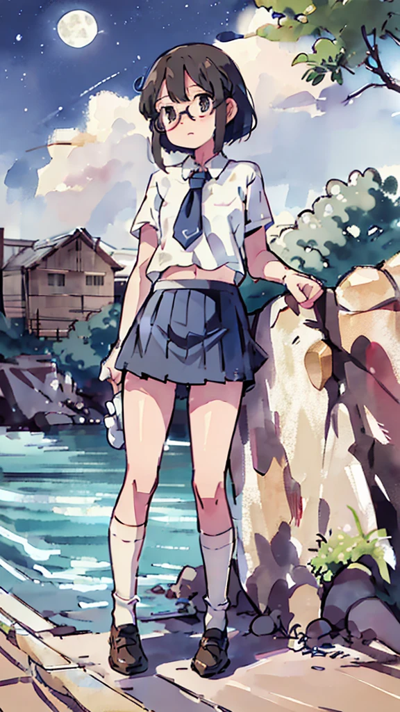 water、Midnight、Moon、Blue light、sky、sea、Nsfw、masterpiece, high quality, 4K, HDR,, Stable Diffusion prompt: schoolgirl with short、brown hair and red-framed glasses, wearing a white blouse and navy skirt, white panties visible, navy socks and brown loafers, in a state of arousal and trembling with sexual climax,simple illustration style, In a nichijou (everyday life) Setting Image generation AI model used: Stable Diffusion (eleet- model)
id: i2