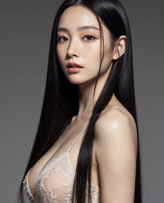 ((surreal、Super detailed image, maybe a photo.,Captures the details of the skin texture of an incredibly beautiful woman..))long straight black hair。