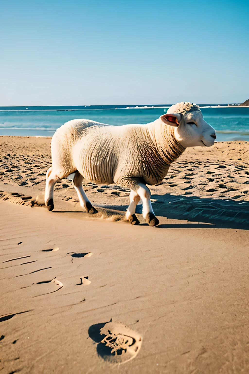 sheep running on the beach, emoji style