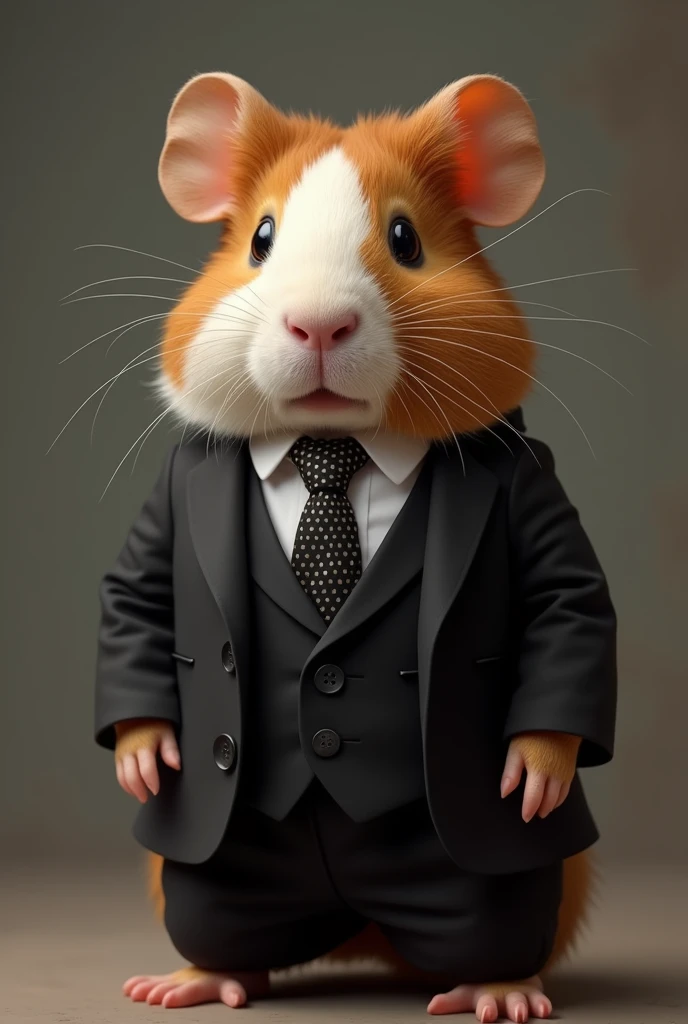 Please, Create a guinea pig dressed in a black suit with a polka dot tie from Tacna

